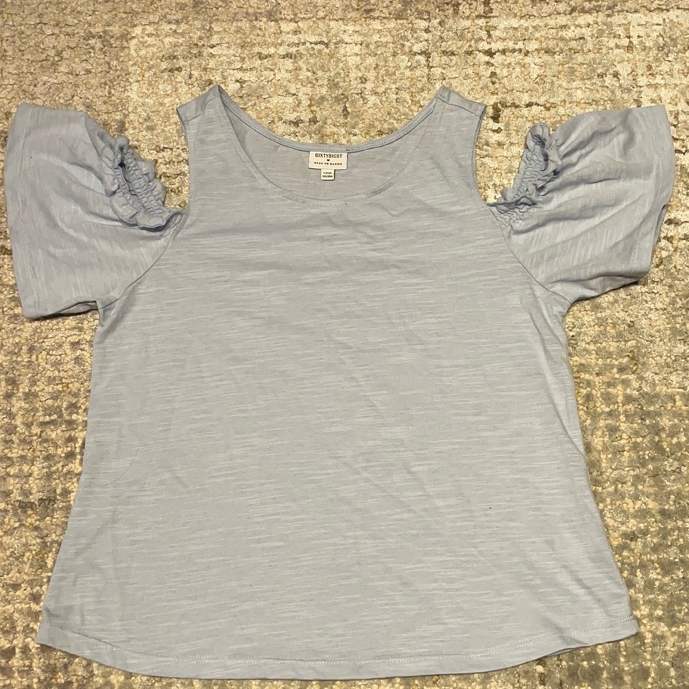 Cute light blue shoulder cut tee shirt